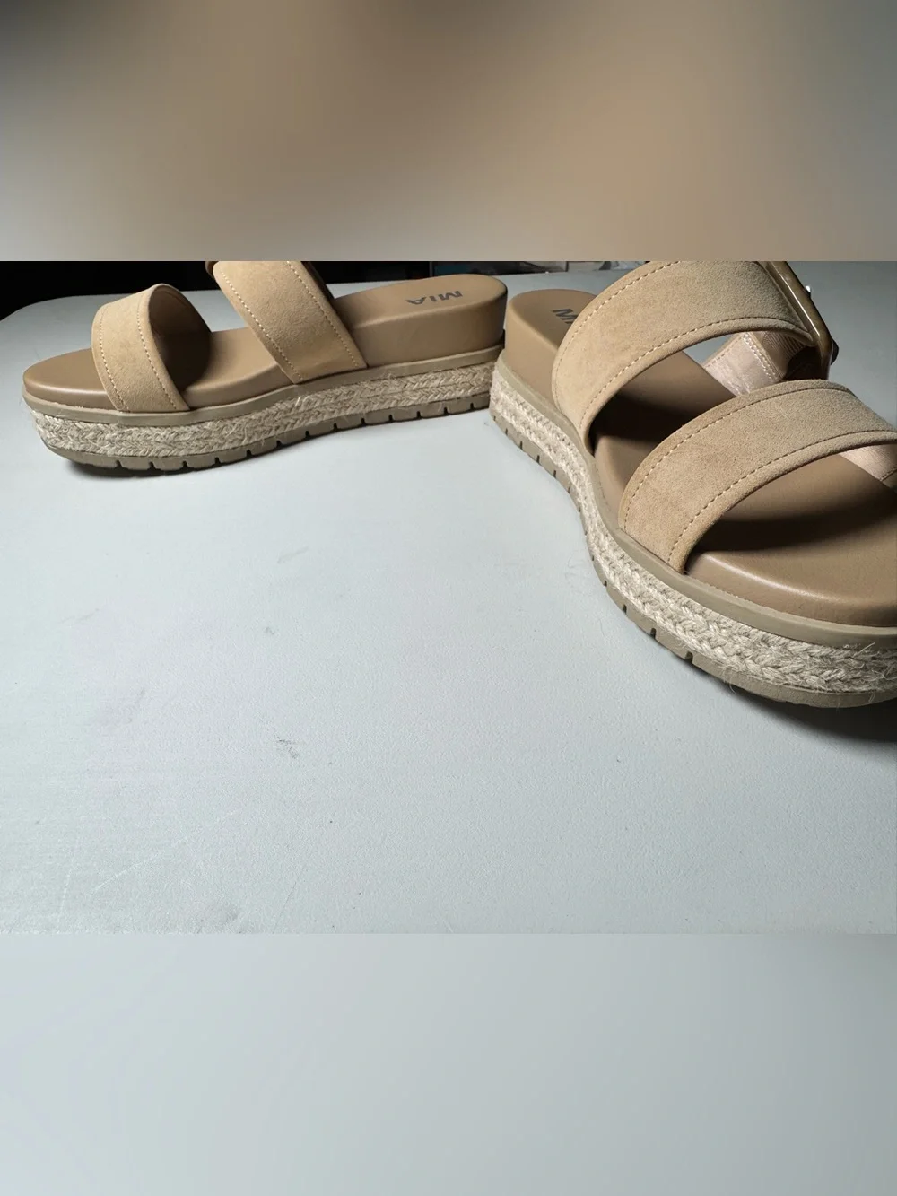 MIA Platform Espadrille Slide Sandals Beige Buckle Size 10